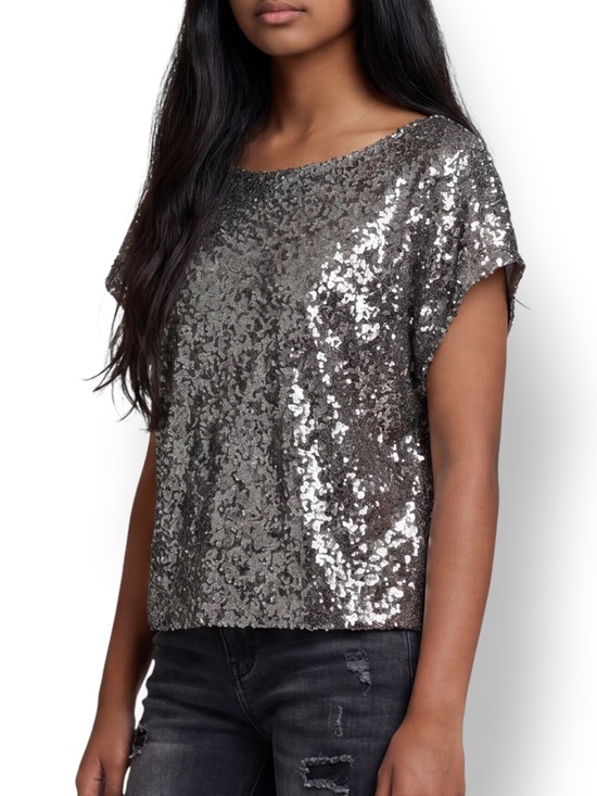 Xhilaration Tops - 4/$20 Xhilaration Silver Sequin Short Sleeve Top Blouse Party Sparkle Small